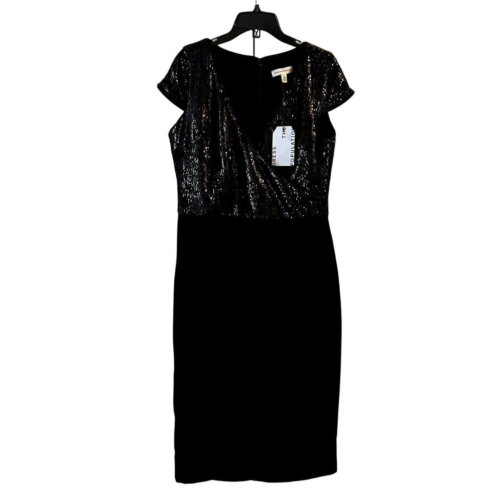 Dress The Population Jaleah Bodycon Sequin Midi Dress Black Size XL Short sleeve - Picture 3 of 14